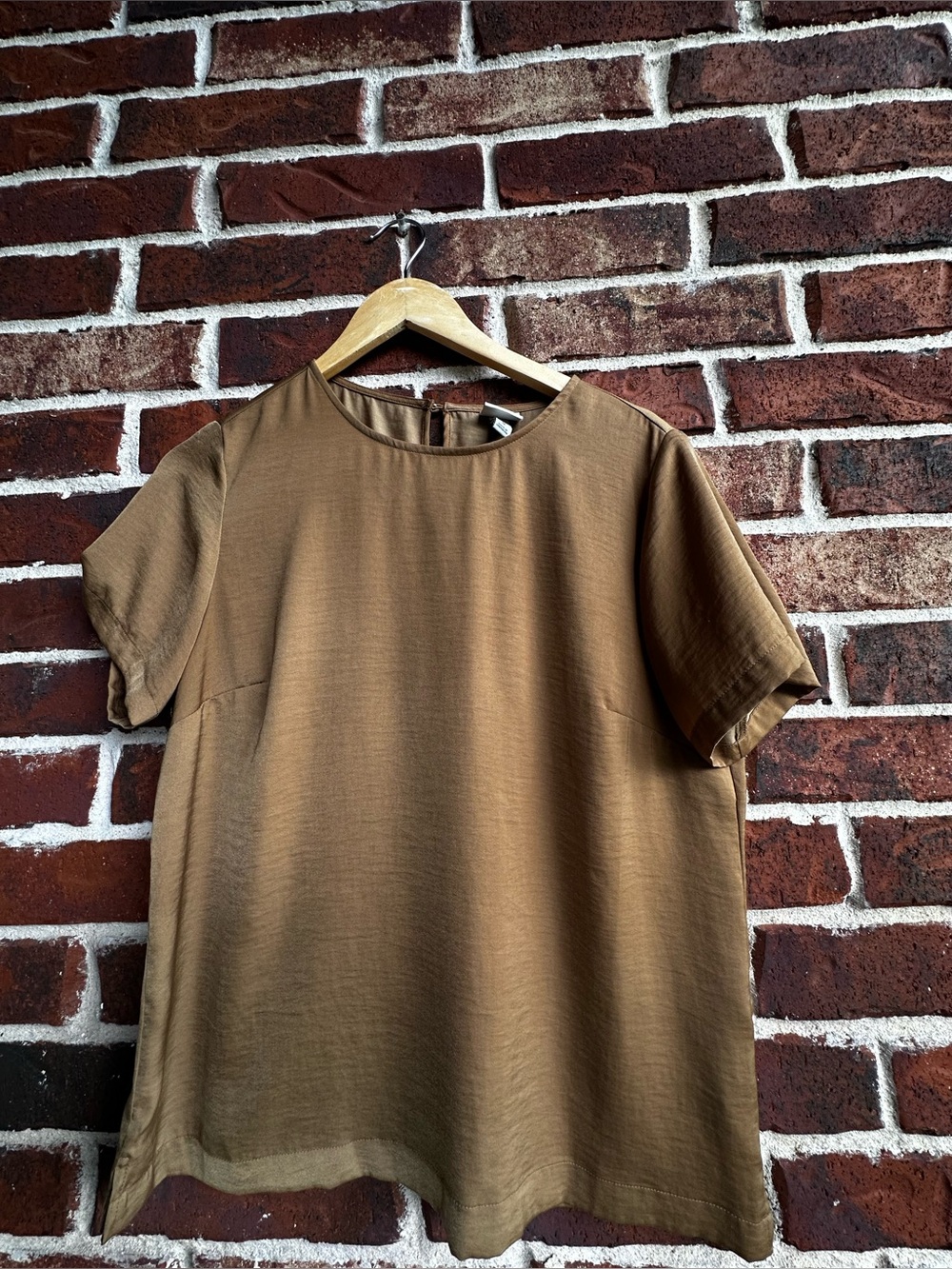 a new day Satin-Look Short Sleeve Top in Tan